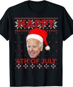 Happy 4th Of July Santa Hat Joe Biden Ugly Christmas T-Shirt
