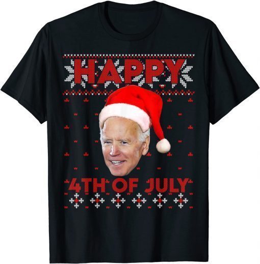 Happy 4th Of July Santa Hat Joe Biden Ugly Christmas T-Shirt