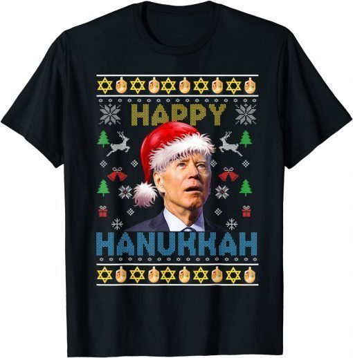 Happy Hanukkah Santa Biden Menorah Ugly Christmas Sweater T-Shirt
