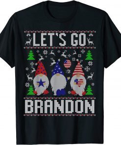 Let's Go Brandon American Heart Flag Gnome Ugly Christmas T-Shirt
