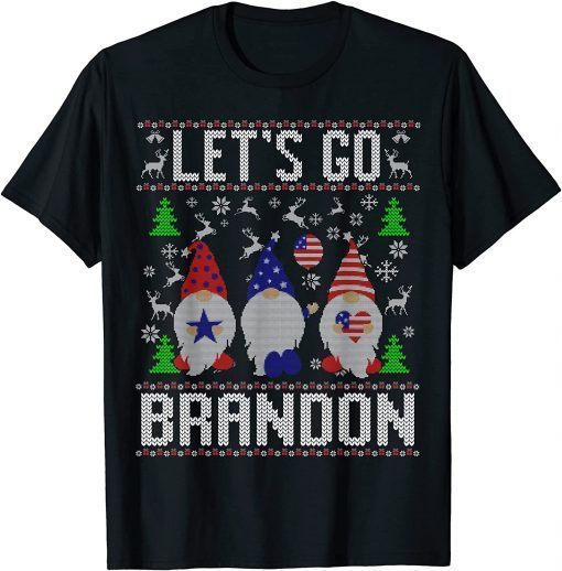 Let's Go Brandon American Heart Flag Gnome Ugly Christmas T-Shirt