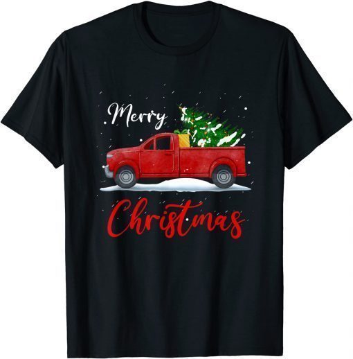 Merry Christmas Truck Red With Tree Xmas Pajama T-Shirt