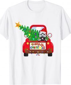 West Highland White Terrier Dog Riding Red Truck Christmas T-Shirt