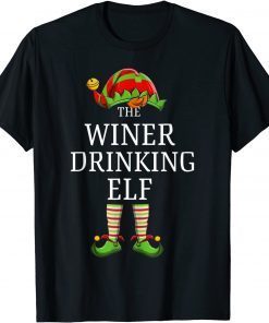 Winer Drinking Elf Matching Family Group Christmas Pajama Tee Shirt