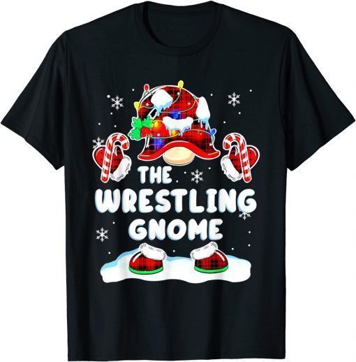 Wrestling Gnome Gnomies Red Plaid Matching Family Christmas T-Shirt