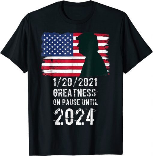 01/20/2021 Greatness On Pause Until 2024 Pro Trump USA Flag T-Shirt