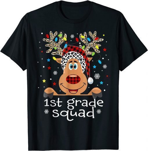 1st Grade Squad Plaid Reindeer Santa Hat Teacher Christmas T-Shirt