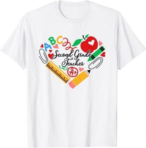 2nd Grade Teacher - Apple Pencil Heart Teacher Appreciation T-Shirt