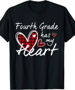 4th Fourth Grade Has My Heart Plaid Teacher Valentine’s Day T-Shirt