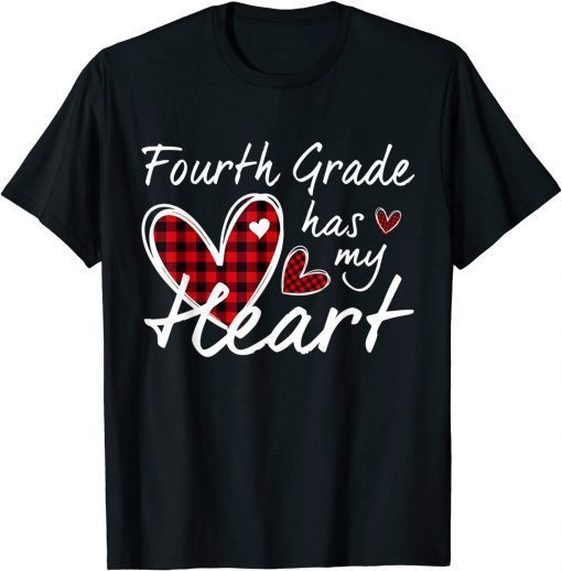 4th Fourth Grade Has My Heart Plaid Teacher Valentine’s Day T-Shirt