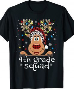 4th Grade Squad Plaid Reindeer Santa Hat Teacher Christmas T-Shirt