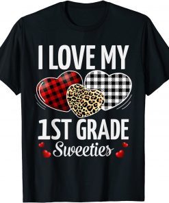 Heart Leopard Buffalo Plaid Valentines Day 1st Grade T-Shirt