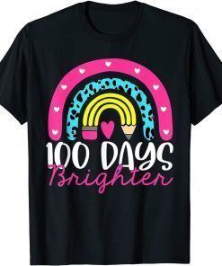 100 Days Brighter Teacher Student 100 Days Of School Rainbow T-Shirt