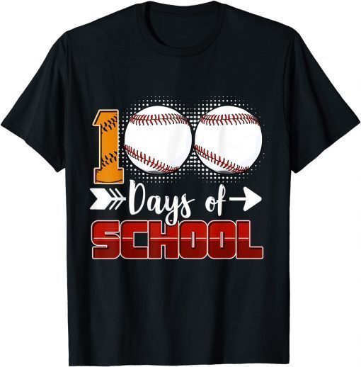 100 Days Of School Baseball 100 Days Smarter 100th Day T-Shirt