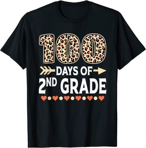 100 Days Of Second Grade Teacher 100th Day Of School Leopard Tee Shirt