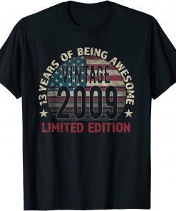 13th Birthday Vintage 2009 13 Years Old - USA Flag T-Shirt