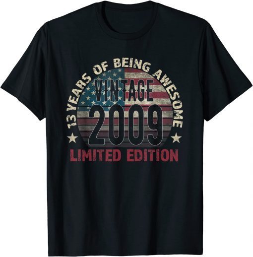 13th Birthday Vintage 2009 13 Years Old - USA Flag T-Shirt