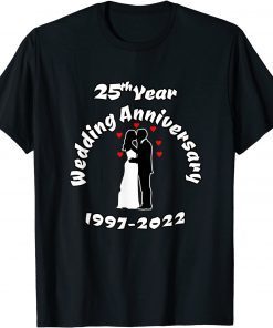 25th Year Wedding Anniversary 1997-2022 Kissing Couple T-Shirt