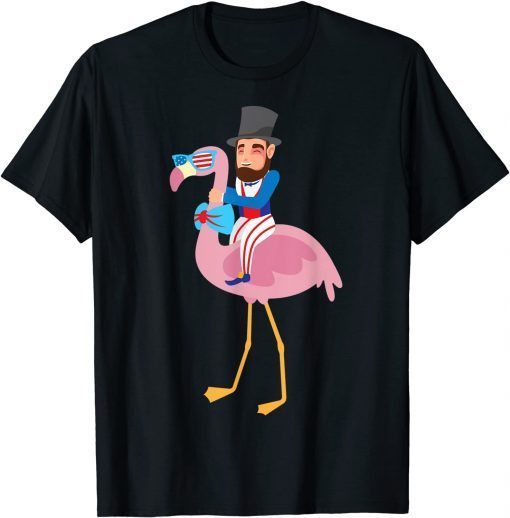 Abraham Lincoln Flamingo 4th Of July American Flag T-Shirt