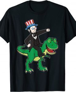 Abraham Lincoln Riding T Rex 4th Of July American Flag T-Shirt