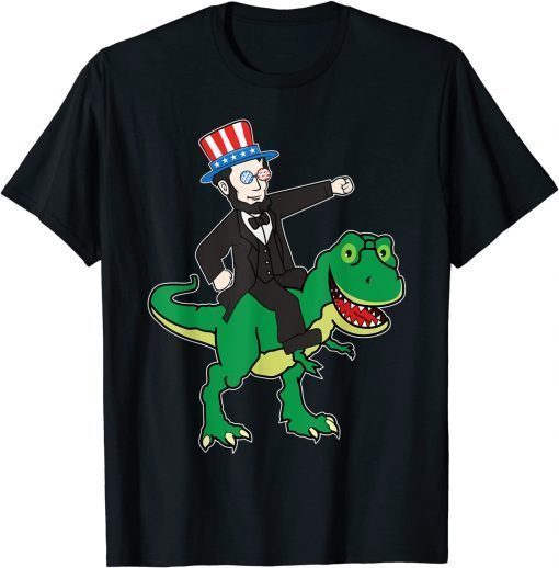 Abraham Lincoln Riding T Rex 4th Of July American Flag T-Shirt