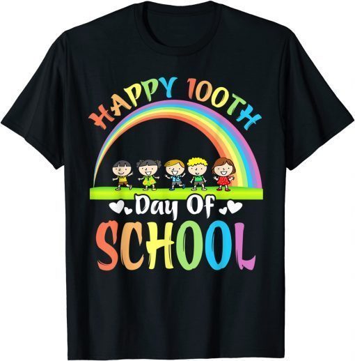 Happy 100th Day Of School Teacher 100 Days Smarter Rainbow Tee Shirt