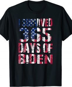 I Survived 365 Days Of Biden Anti Biden US FLAG T-Shirt