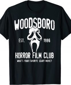 Woodsboro Horror Character Wearing Mask Film Club Est 1996 T-Shirt