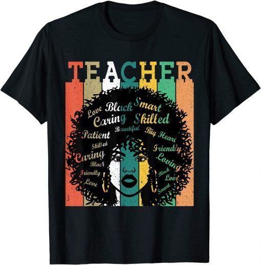 Black Women Teacher Afro Retro Black History Month T-Shirt