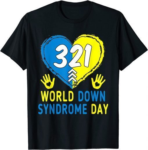 Blue Yellow Heart 21 World Down Syndrome Awareness Day T-Shirt