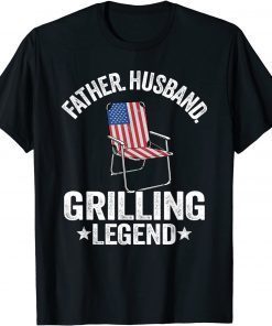 Father Husband Grilling Legend Grillfather American Flag BBQ T-Shirt