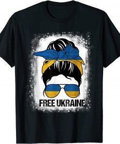 Free Ukraine I Stand With Ukraine Messy Bun Hair Bleached T-Shirt