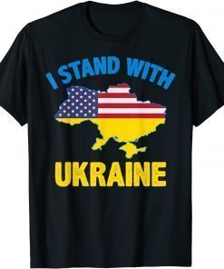 I Stand With Ukraine Map American Flag US Support Ukrainian T-Shirt