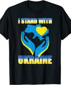 I Stand With Ukraine Ukrainian Flag Map and Heart T-Shirt