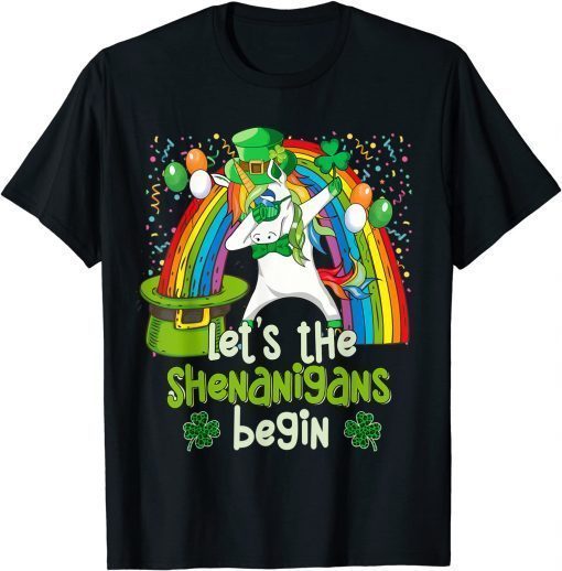 Let's Shenanigans Begin Dabbing Unicorn St Patrick Day T-Shirt