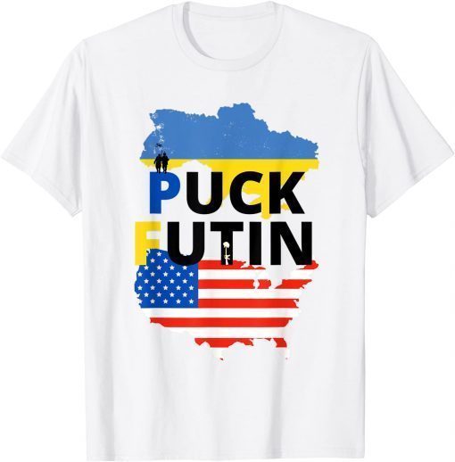 Puck Futin I Stand With Ukrain Usa Flag Puck Futin T-Shirt