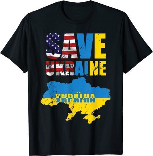 Save Ukraine American USA Flag Support Ukrainian Flag Map T-Shirt