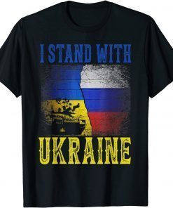 Support I Stand With Ukraine Russian Ukrainian Tank Flag Tee Shirt