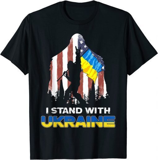 Support Ukraine I Stand With Ukraine American Flag Bigfoot T-Shirt