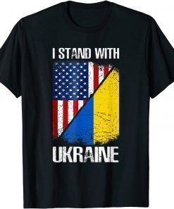 Support Ukraine I Stand With Ukraine American Ukrainian Flag T-Shirt