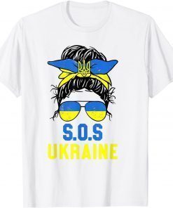 Ukraine Pride Women Messy Bun SOS Ukraine Ukrainian Flag T-Shirt