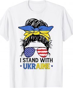 Ukrainian American Flag I Stand With Ukraine Messy Bun Women T-Shirt