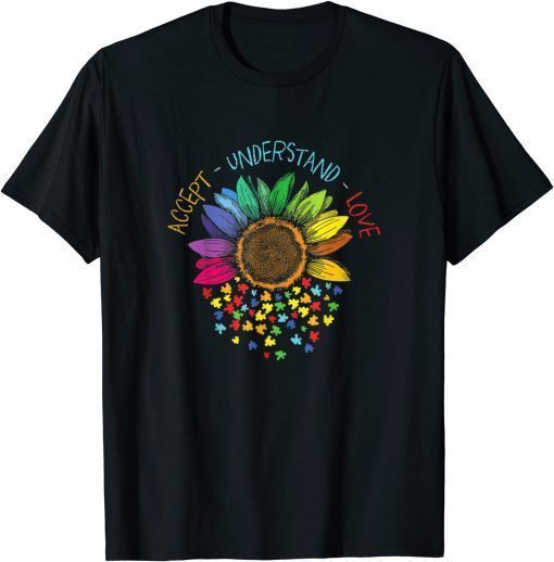 Autism Awareness Accept Understand Love ASD Rainbow Flower T-Shirt