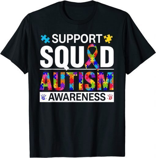 Autism Awareness Day Ribbon Puzzle Piece Support Squad T-Shirt