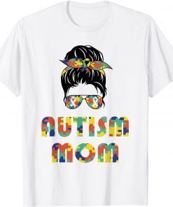 Autism Awareness Mom Messy Bun Puzzle Mother’s Day T-Shirt