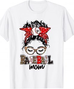 Baseball Mom Messy Bun Softball Mom Mother's Day T-Shirt