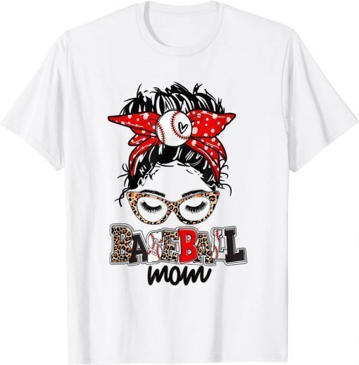 Baseball Mom Messy Bun Softball Mom Mother's Day T-Shirt