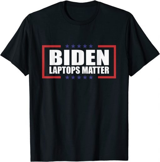 Biden Laptops Matter Cool Anti Biden Quote USA Flag T-Shirt