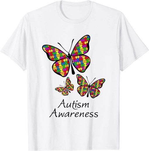 Butterfly Autism Awareness Embrace Puzzle Outfit Mothers Day T-Shirt