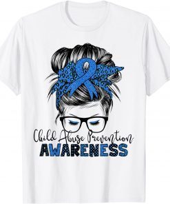 Child Abuse Prevention awareness messy hair bun T-Shirt